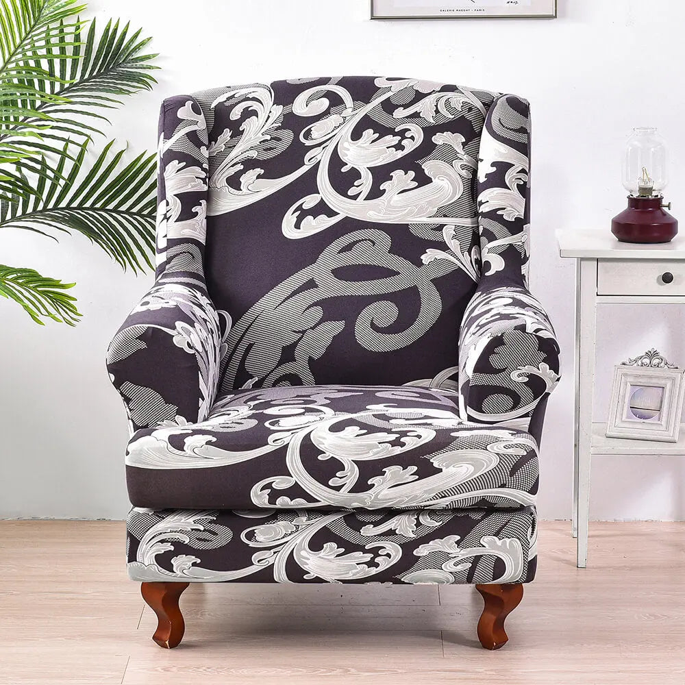 2 Piece Wingback Chair Covers Floral Patterned Chair Cover for Living Room