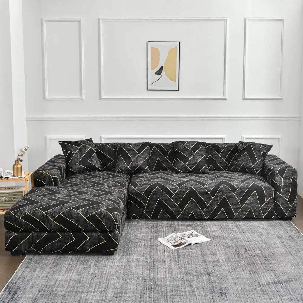 Crfatop 2pcs Sectional Couch Covers Black-Pattern