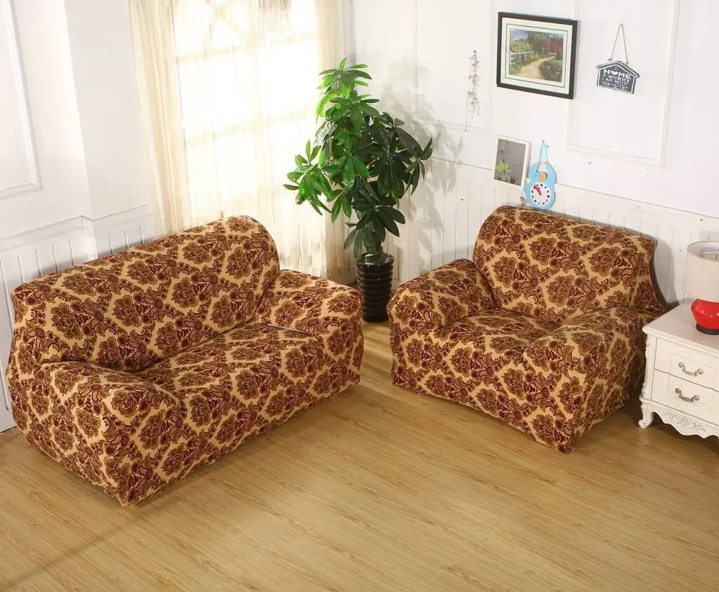 Crfatop Printed One-piece Sofa Slipcover For 1/2/3/4 Sofa M-2-SEATER-Chocolate