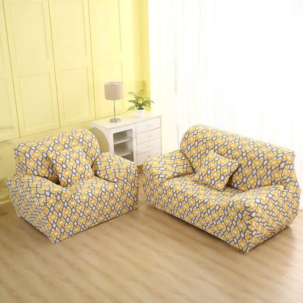 Crfatop Printed One-piece Sofa Slipcover For 1/2/3/4 Sofa M-2-SEATER-Yellow
