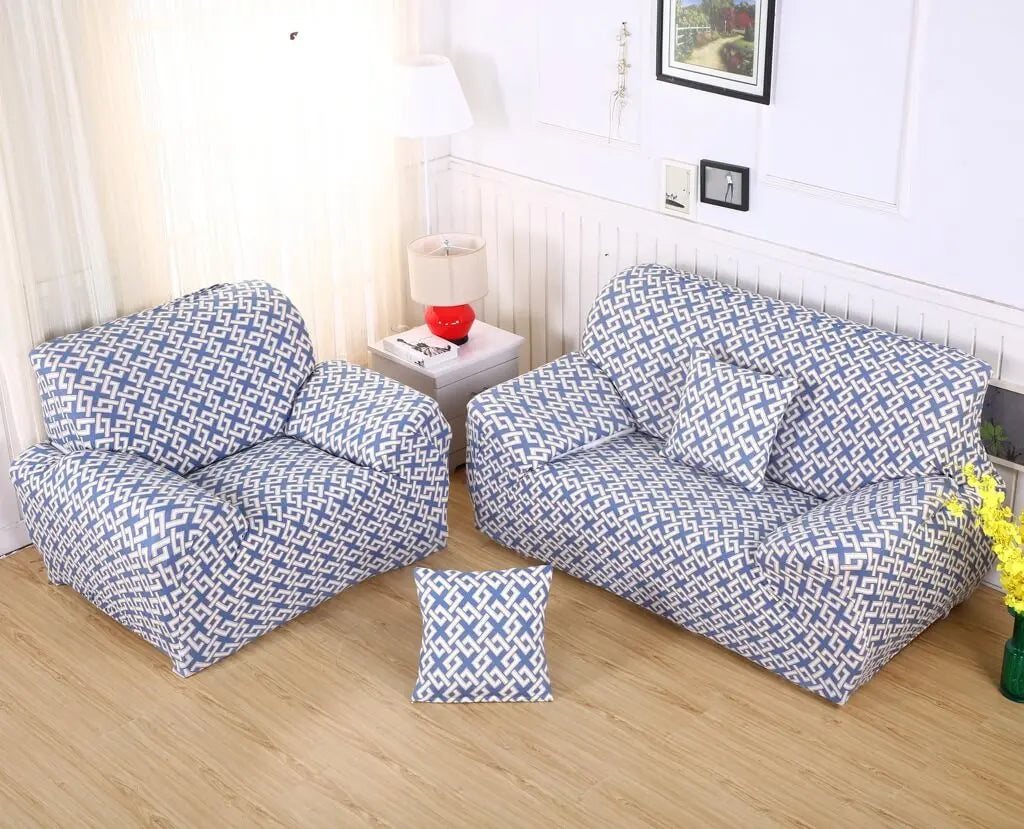 Crfatop Printed One-piece Sofa Slipcover For 1/2/3/4 Sofa M-2-SEATER-Sky-Blue