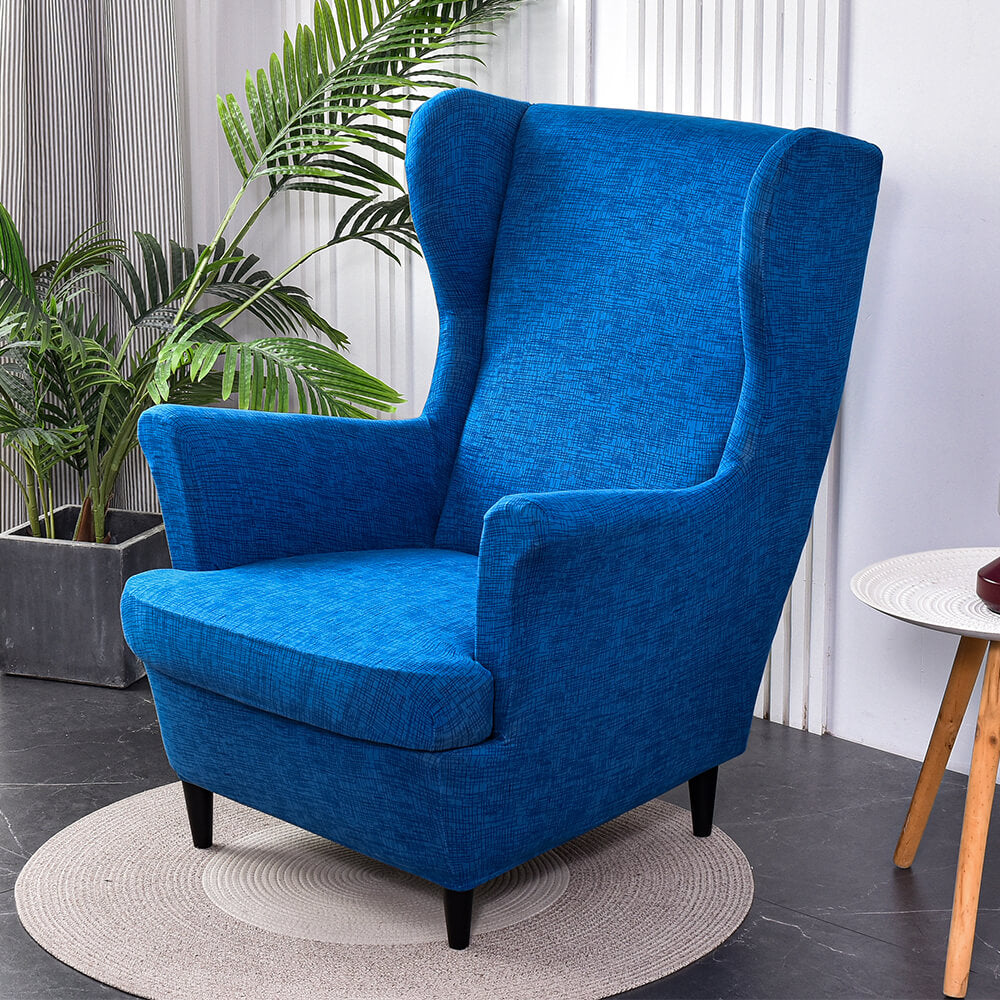 Crfatop Blue Wingback Armchair Slipcovers with T-cushion Cover 