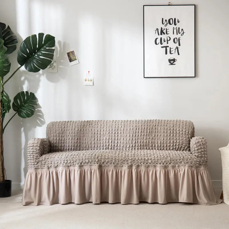 Crfatop Decorative Seersucker Box Cushion Sofa Slipcover XL-4-seater-Sofa-230cm-300cm-Grey