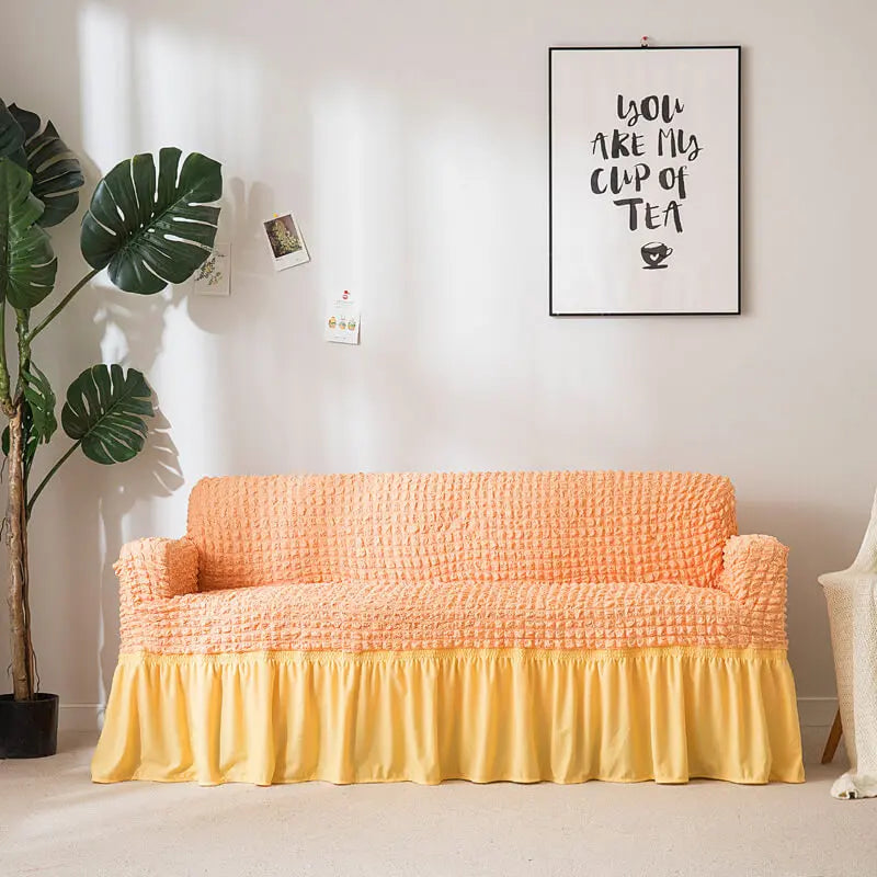 Crfatop Decorative Seersucker Box Cushion Sofa Slipcover XL-4-seater-Sofa-230cm-300cm-Orange