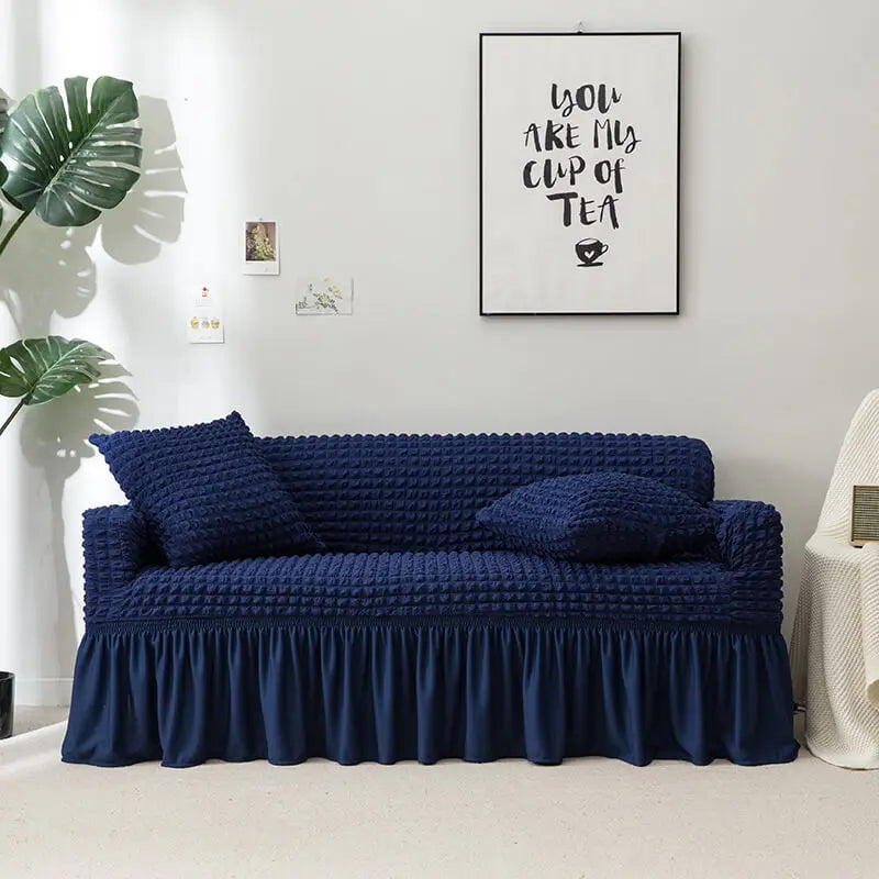 Crfatop Decorative Seersucker Box Cushion Sofa Slipcover XL-4-seater-Sofa-230cm-300cm-Dark-Blue