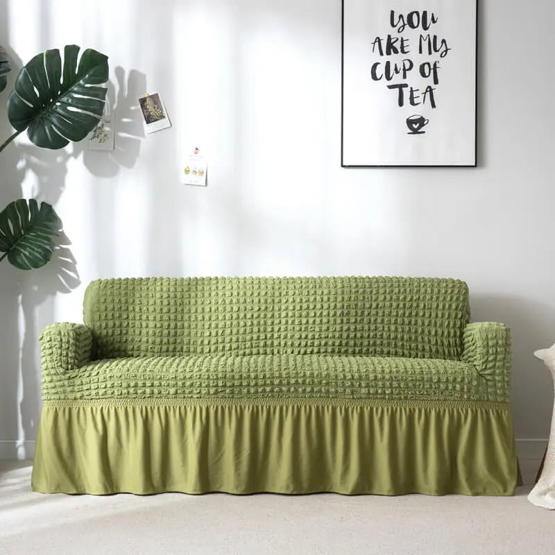 Crfatop Decorative Seersucker Box Cushion Sofa Slipcover XL-4-seater-Sofa-230cm-300cm-Green