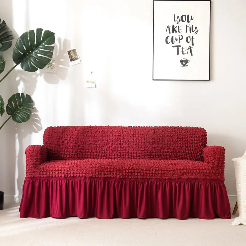 Crfatop Decorative Seersucker Box Cushion Sofa Slipcover XL-4-seater-Sofa-230cm-300cm-Red