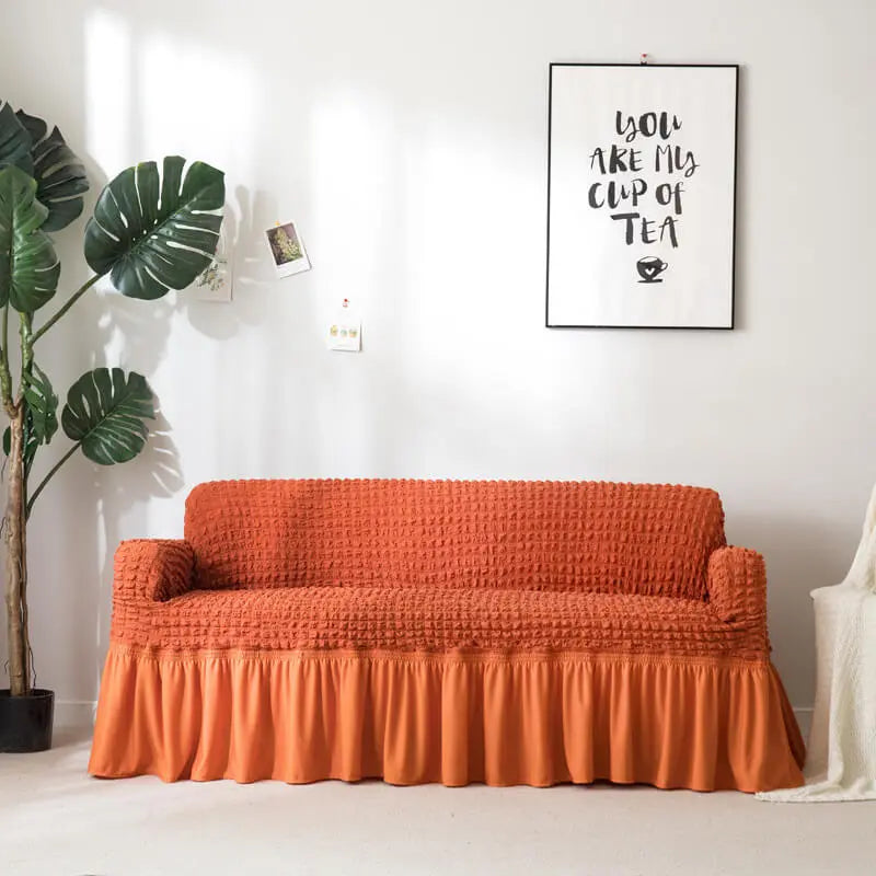 Crfatop Decorative Seersucker Box Cushion Sofa Slipcover XL-4-seater-Sofa-230cm-300cm-Dark-Orange