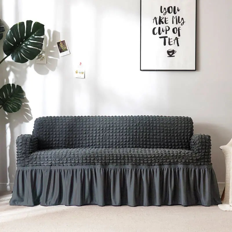 Crfatop Decorative Seersucker Box Cushion Sofa Slipcover XL-4-seater-Sofa-230cm-300cm-Dark-Grey