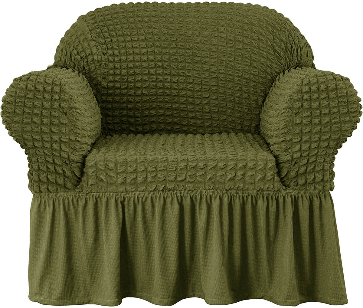 Crfatop Elegant Ruffled Armchair Sofa Cover ArmyGreen