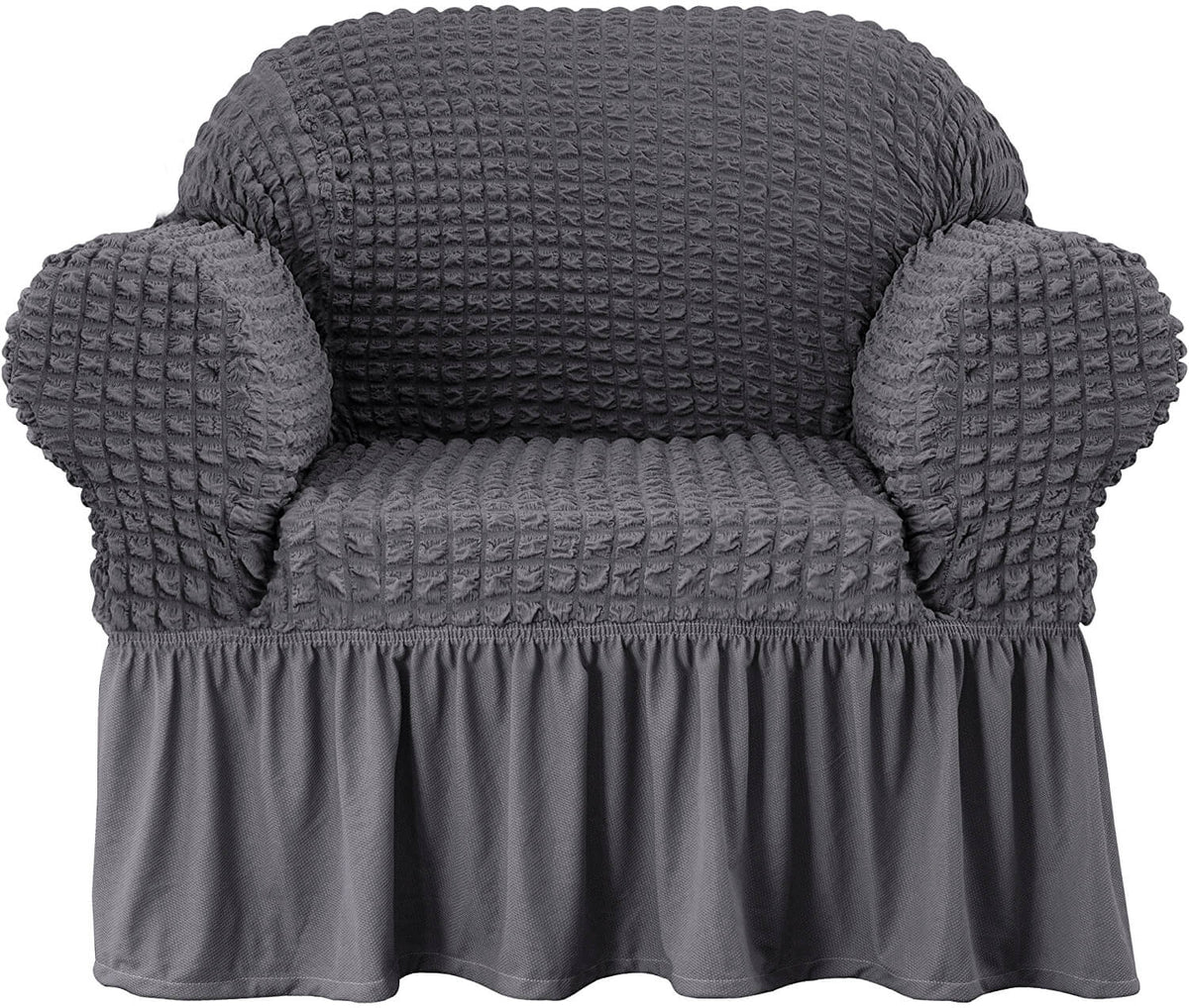 Crfatop Elegant Ruffled Armchair Sofa Cover DarkGrey