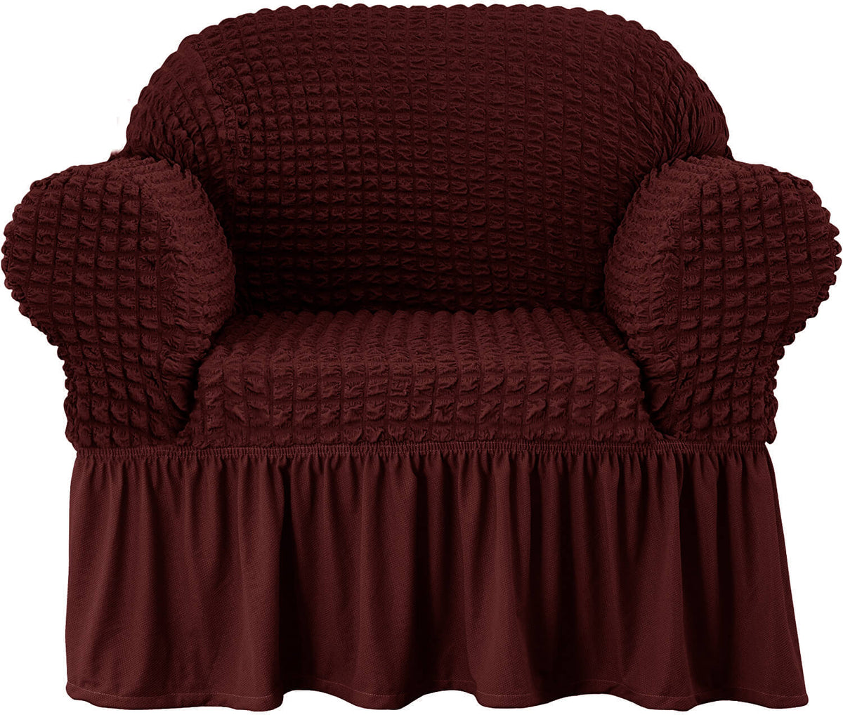 Crfatop Elegant Ruffled Armchair Sofa Cover Wine