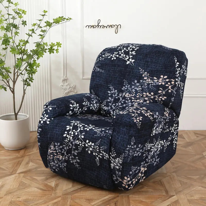 Crfatop Floral Recliner Cover for 1-seater Recliner Dark-Blue