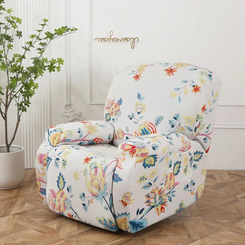 Crfatop Floral Recliner Cover for 1-seater Recliner White