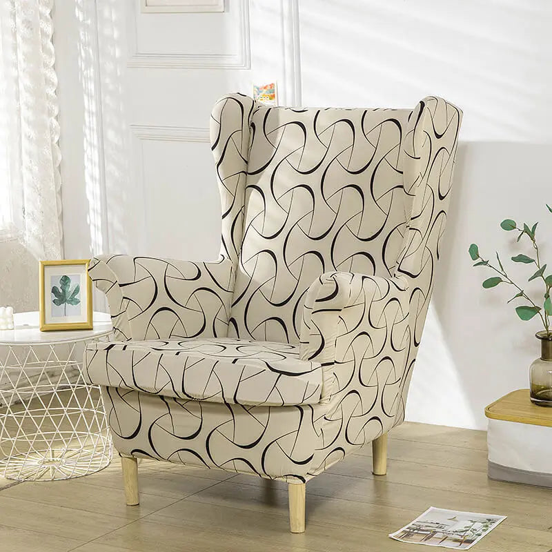 Crfatop Floral Wingback Chair Cover Beige