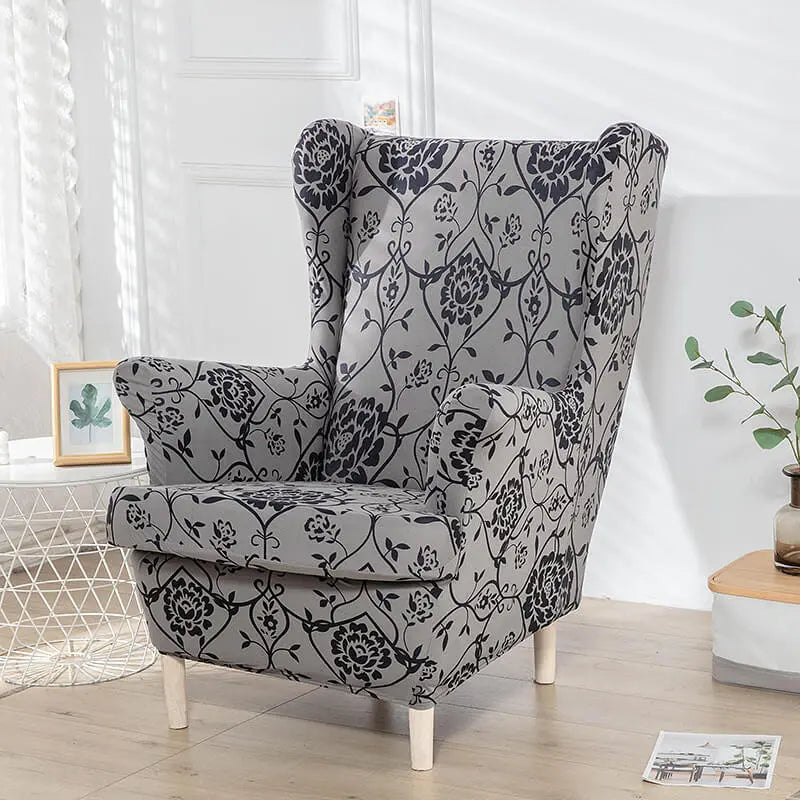 Crfatop Floral Wingback Chair Cover Drak-Grey