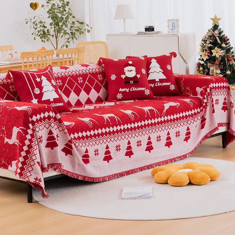 Crfatop High Quality Christmas Chenille Sofa Cover Red Couch Cover 180-200cm-70.8-78.84-in-Christmas-Deer