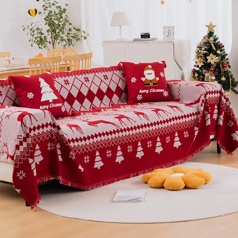 Crfatop High Quality Christmas Chenille Sofa Cover Red Couch Cover 180-200cm-70.8-78.84-in-Christmas-Reindeer