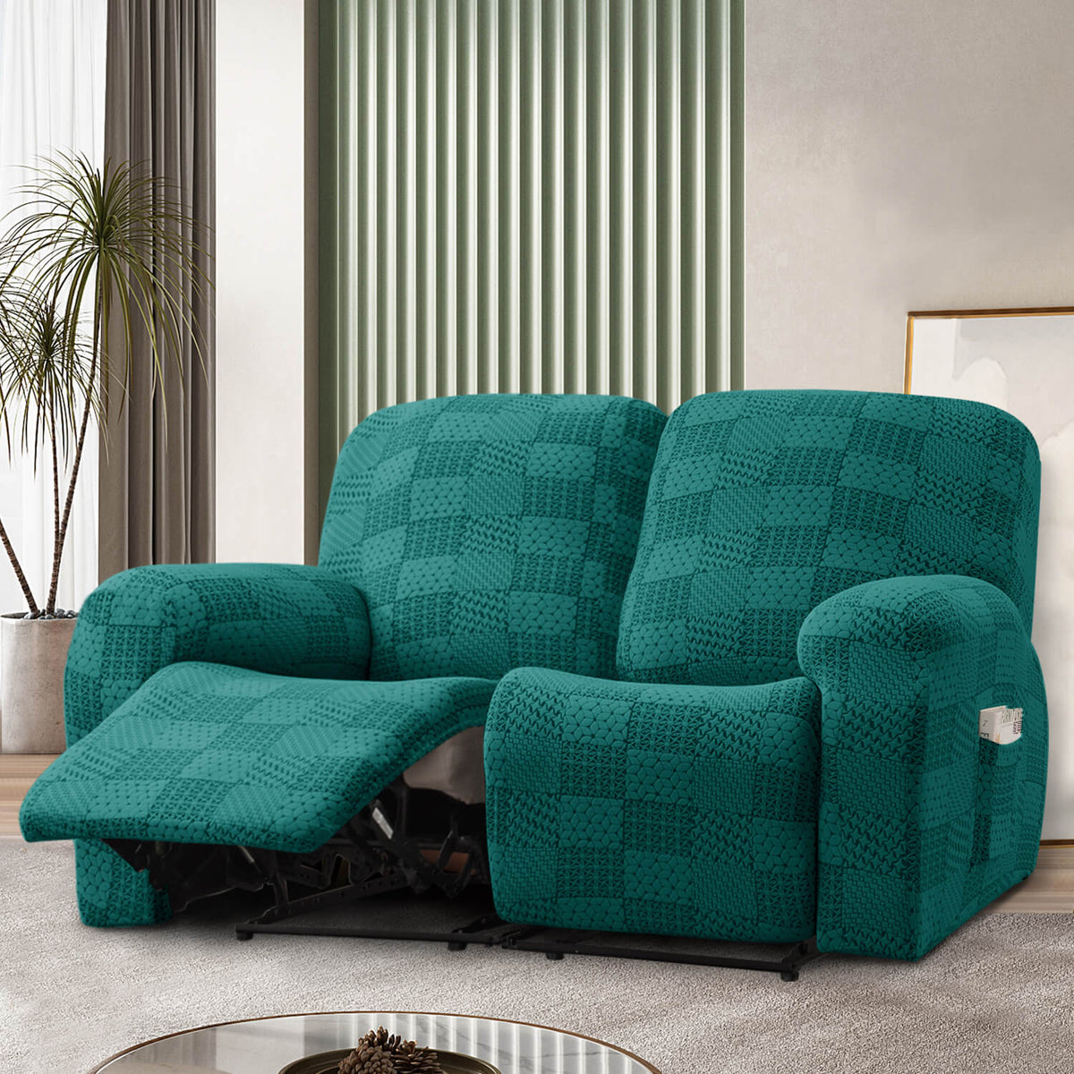 Crfatop High Quality Recliner Couch Cover Box Cushion Sofa Cover Recliner2-seaterGreen