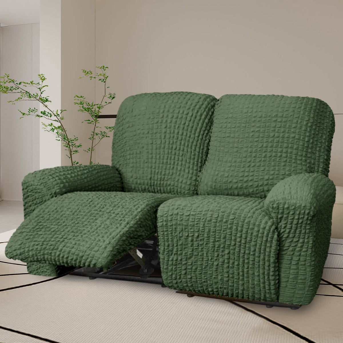 Crfatop High Quality Recliner Seater Cover Seersucker Fabric Reclining Couch Cover 2-seaterGreen