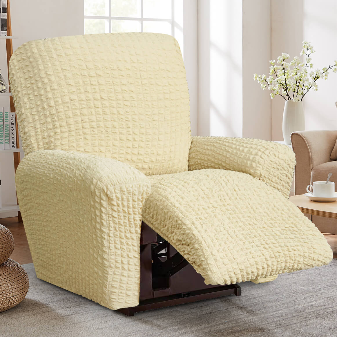 Crfatop High Quality Recliner Seater Cover Seersucker Fabric Reclining Couch Cover ChairYellow