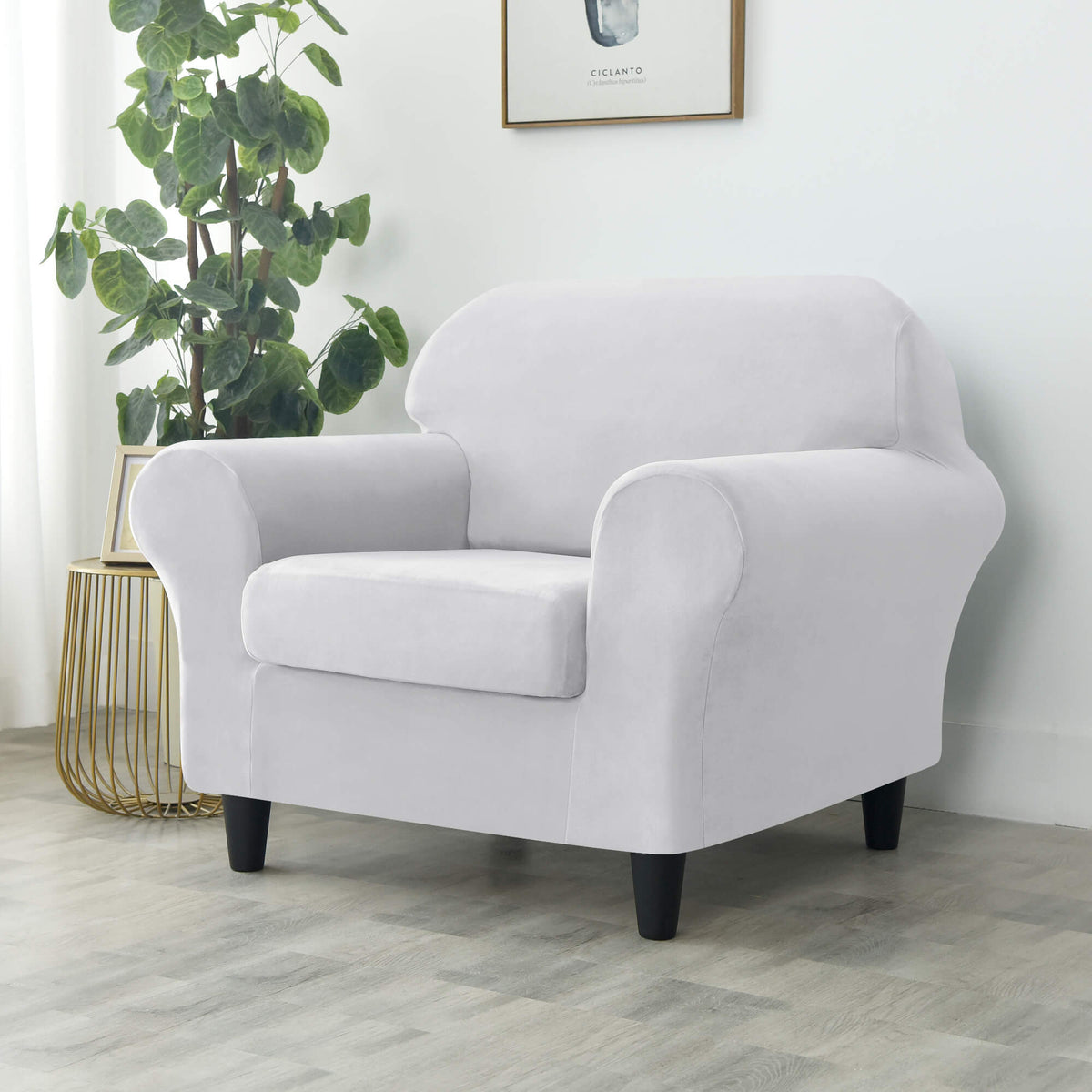 Crfatop Modern Couch Cover Stretch Armchair Sofa Seat Slipcovers with Elastic Bottom ArmchairWhite
