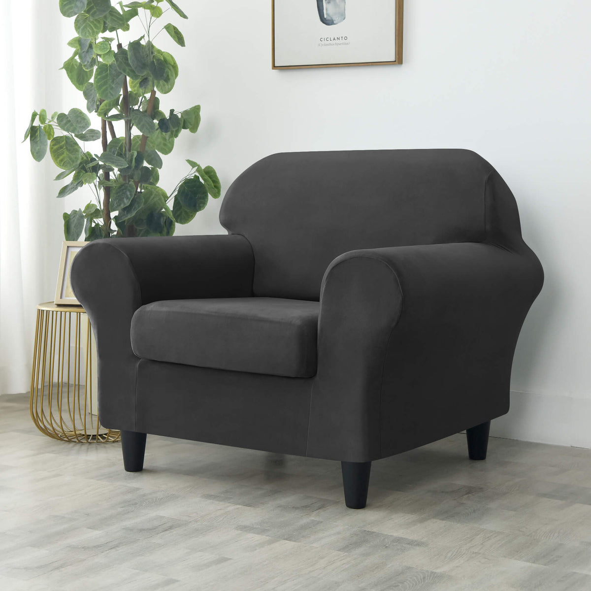 Crfatop Modern Couch Cover Stretch Armchair Sofa Seat Slipcovers with Elastic Bottom ArmchairBlack