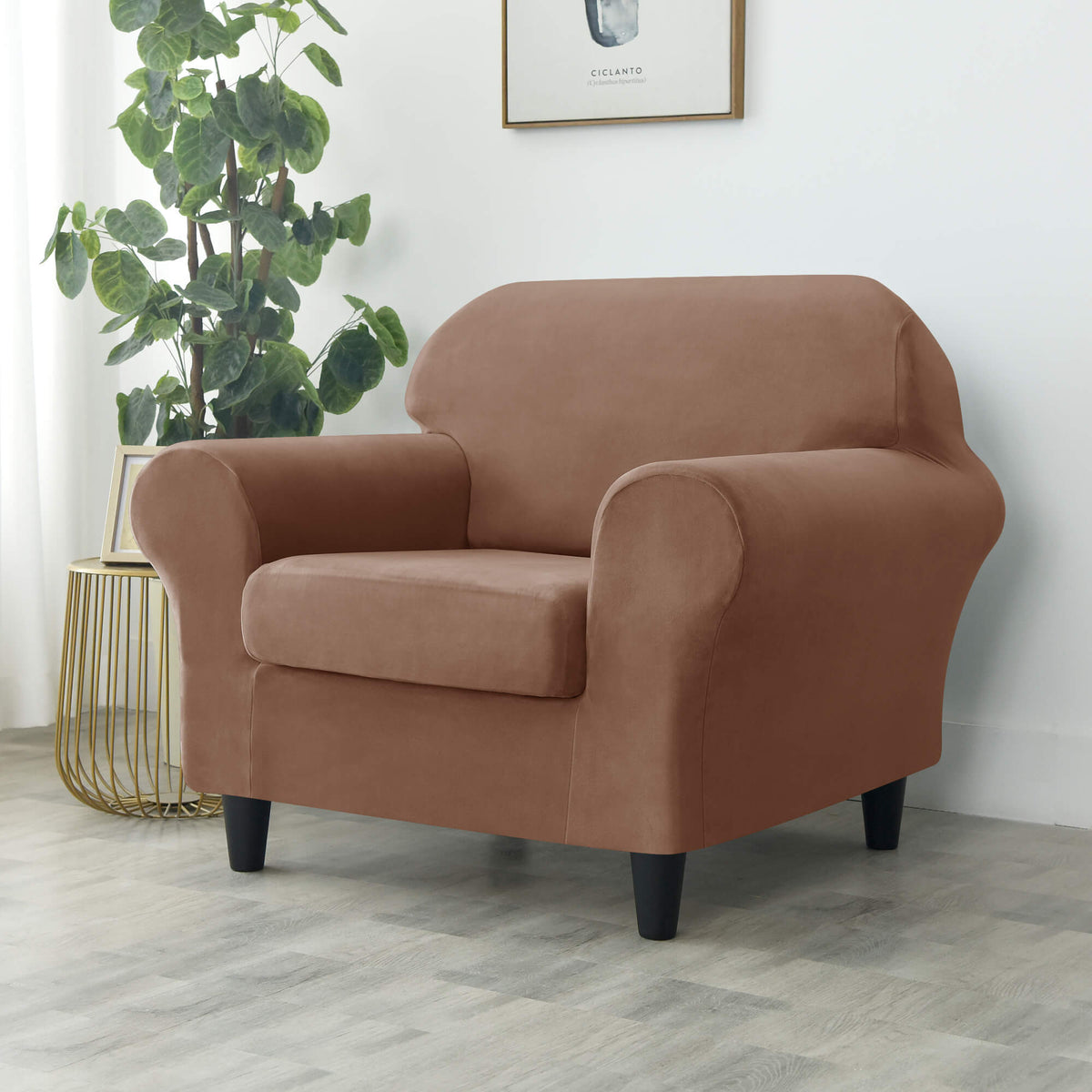 Crfatop Modern Couch Cover Stretch Armchair Sofa Seat Slipcovers with Elastic Bottom ArmchairBrown