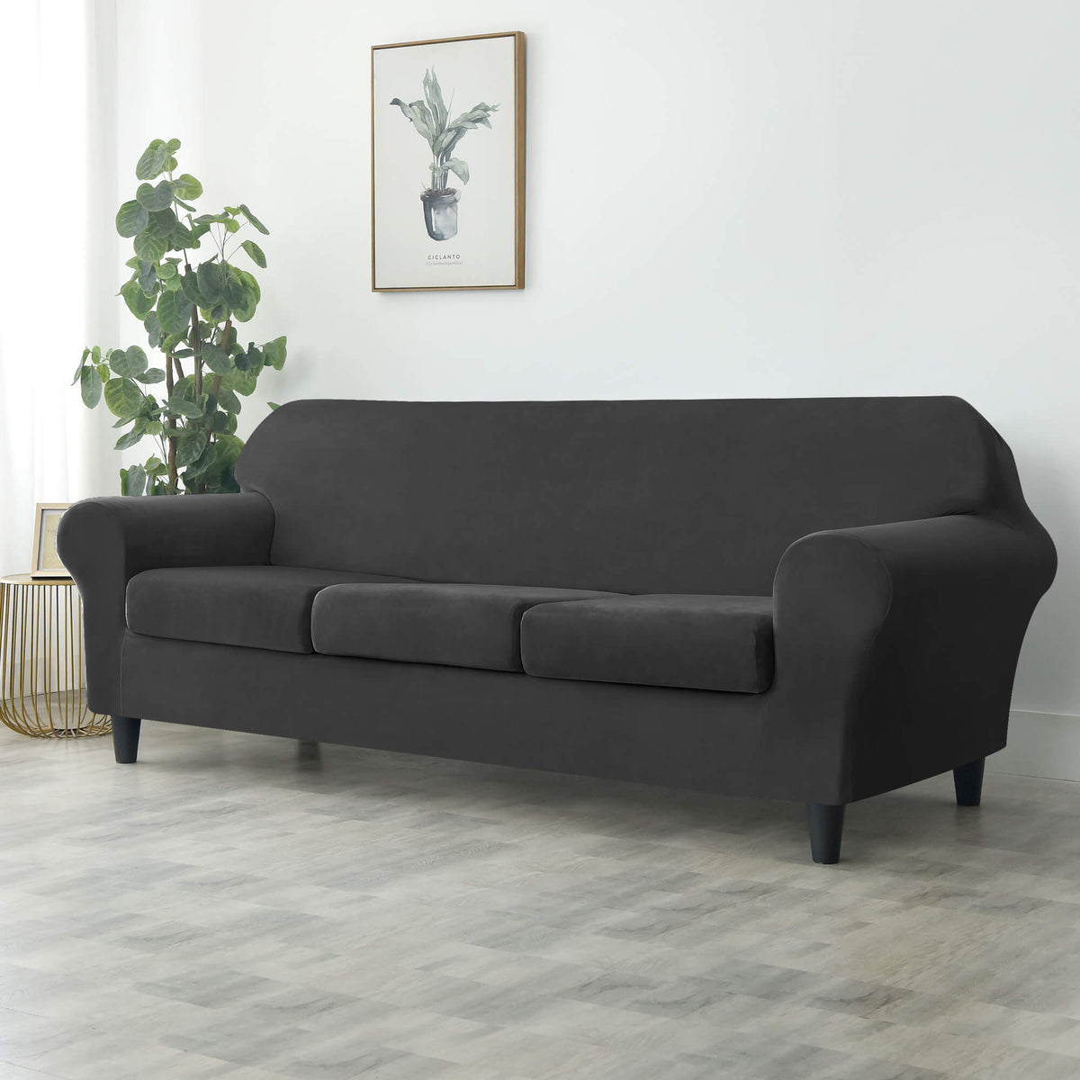 Crfatop Modern Couch Cover Stretch Armchair Sofa Seat Slipcovers with Elastic Bottom 3-seaterBlack