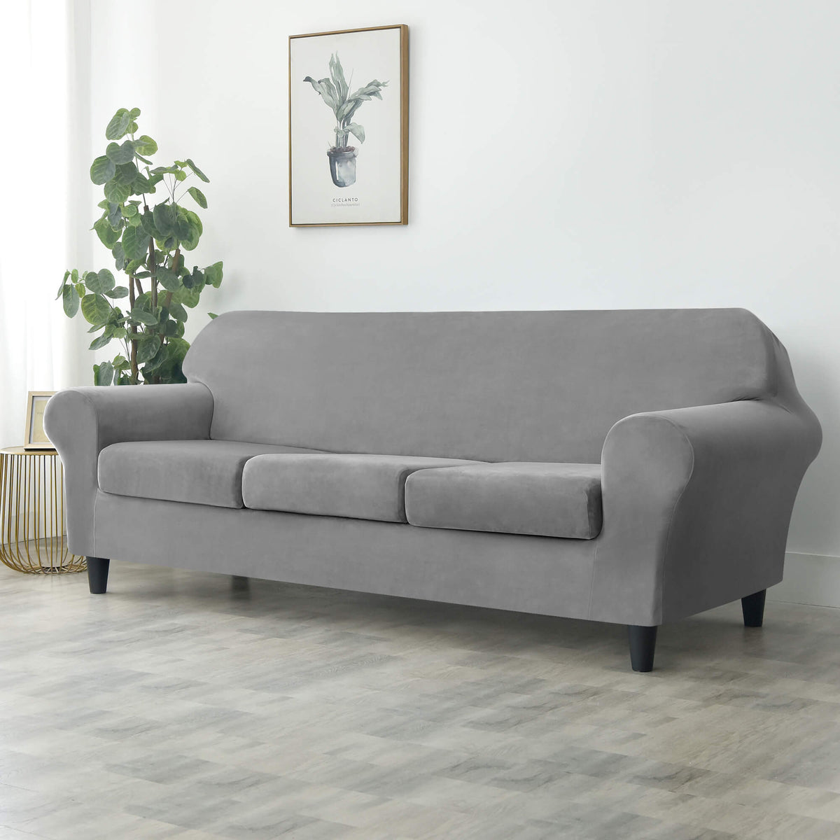 Crfatop Modern Couch Cover Stretch Armchair Sofa Seat Slipcovers with Elastic Bottom 3-seaterGrey