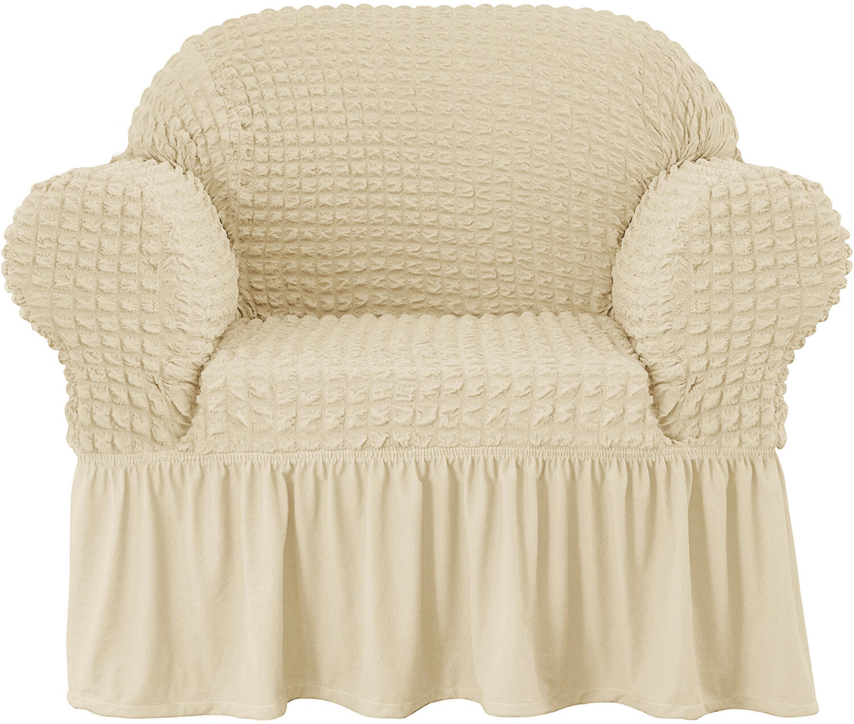 Crfatop One Piece Armchair Sofa Cover Ruffled Chair Slipcover Beige