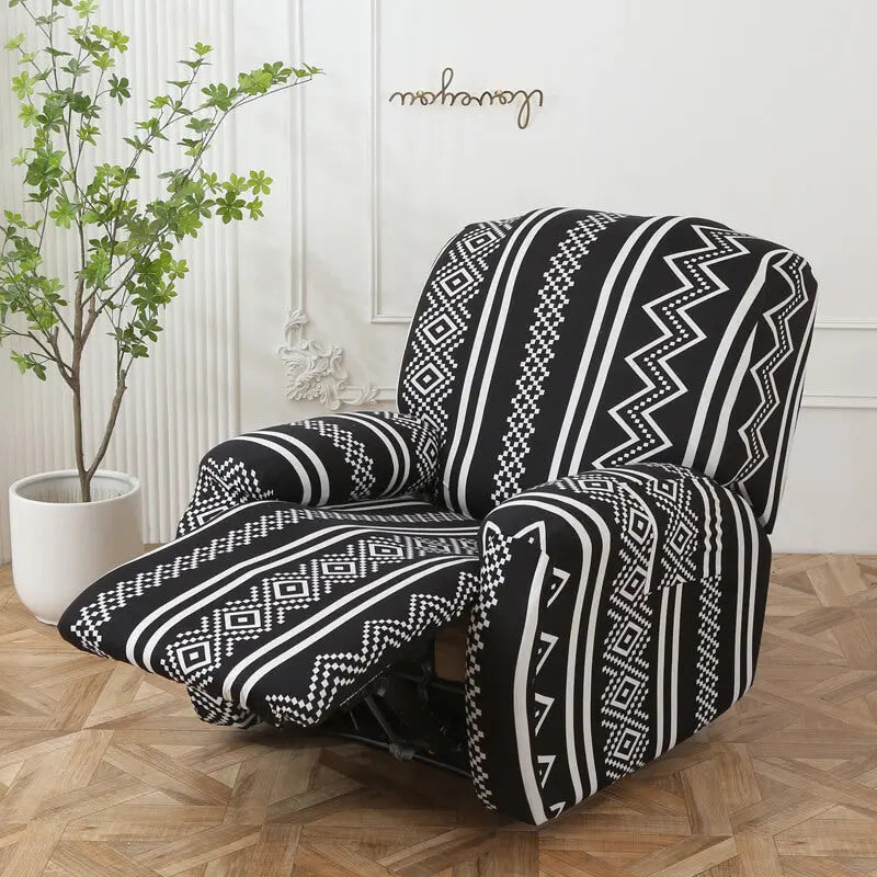 Crfatop Simple Recliner Chair Cover Waterproof Four Seasons Armchair Covers Black-Stripes
