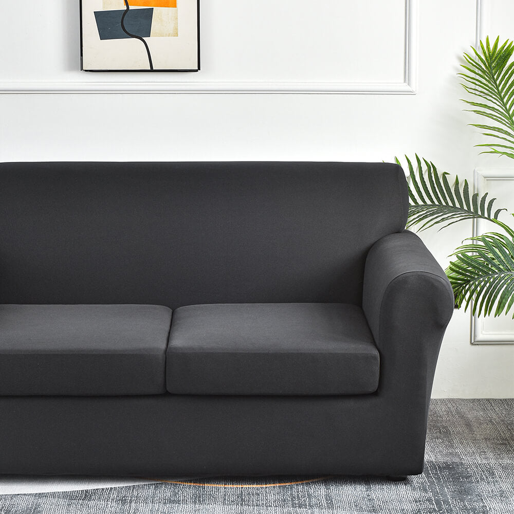 Crfatop Solid Color Box Cushion Sofa Slipcover 