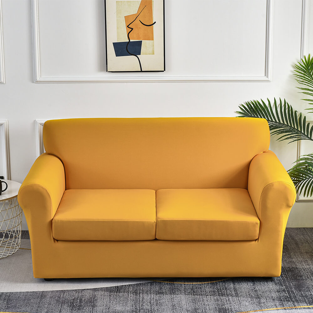 Crfatop Solid Color Box Cushion Sofa Slipcover LoveseatsofaYellow