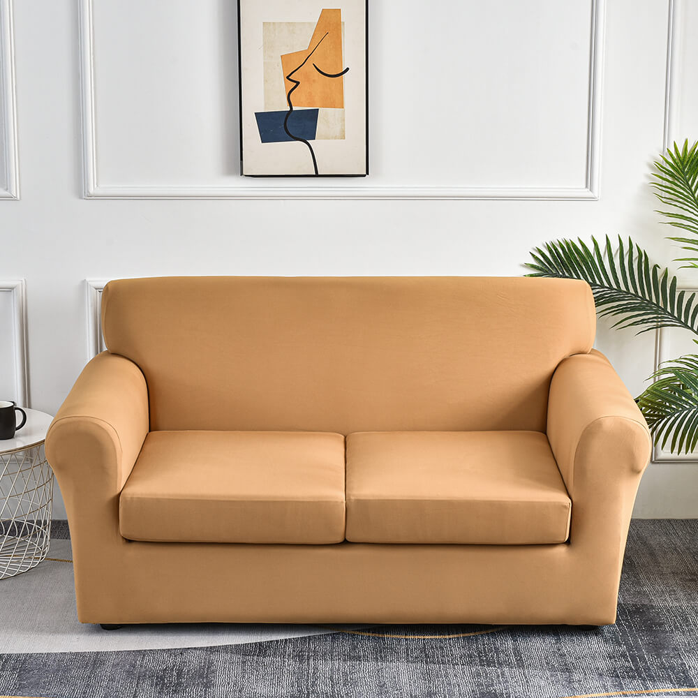 Crfatop Solid Color Box Cushion Sofa Slipcover LoveseatsofaKhaki