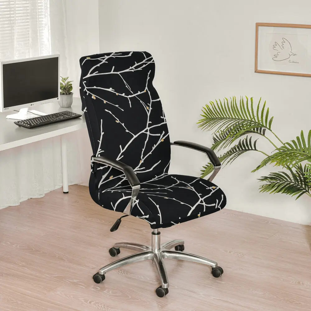 Crfatop Stretch Office Chair Cover with Zipper 2-Pieces-Black