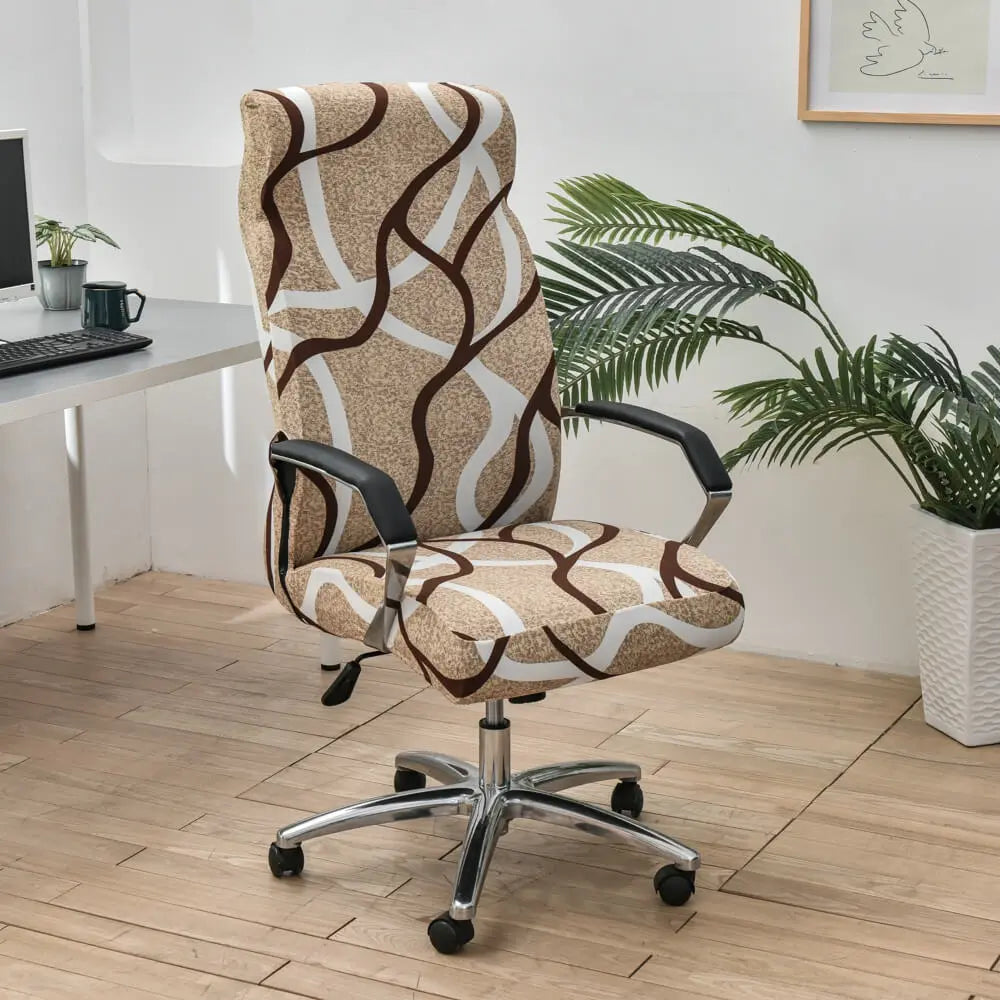 Crfatop Stretch Office Chair Cover with Zipper 2-Pieces-Khaki