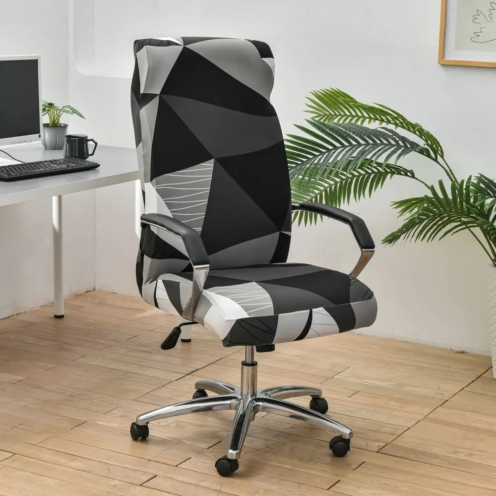 Crfatop Stretch Office Chair Cover with Zipper 2-Pieces-Black-grey