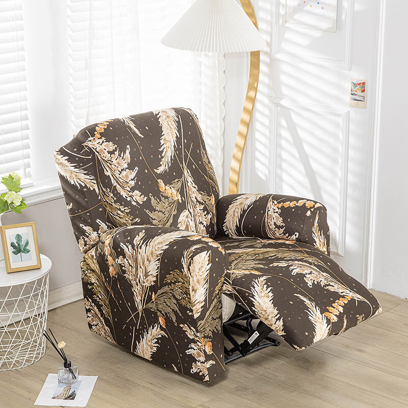 Crfatop Stretch Recliner Couch Cover Armchair Sofa Cover with Pockets Golden