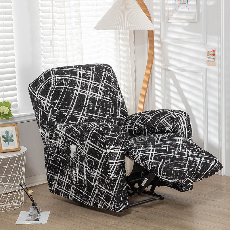 Crfatop Stretch Recliner Couch Cover Armchair Sofa Cover with Pockets Black-white