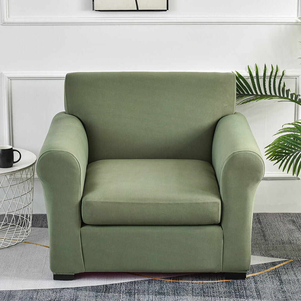 Crfatop Two Piece Armchair Slipcover Stretch Jacquard Box Cushion Sofa Cover Green