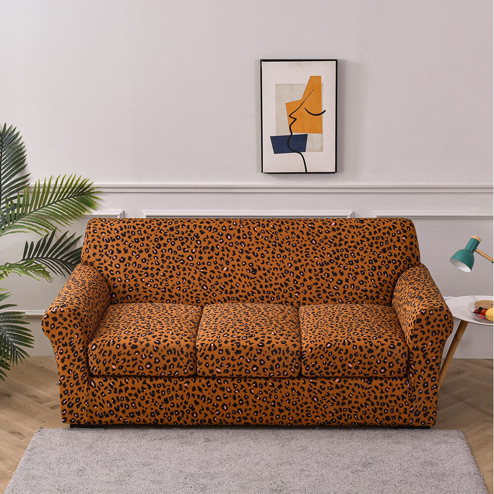 CRFATOP Unique Printed Sofa Cover 4 Pieces Couch Cover for 3 Separate Seat Cushion Khaki