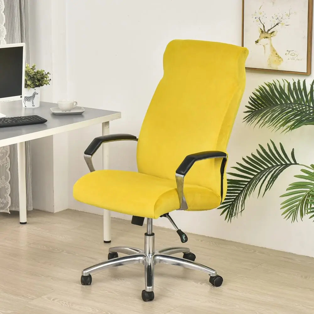 Crfatop Velvet Office Chair Cover with Arm Covers 2-Pieces-Yellow