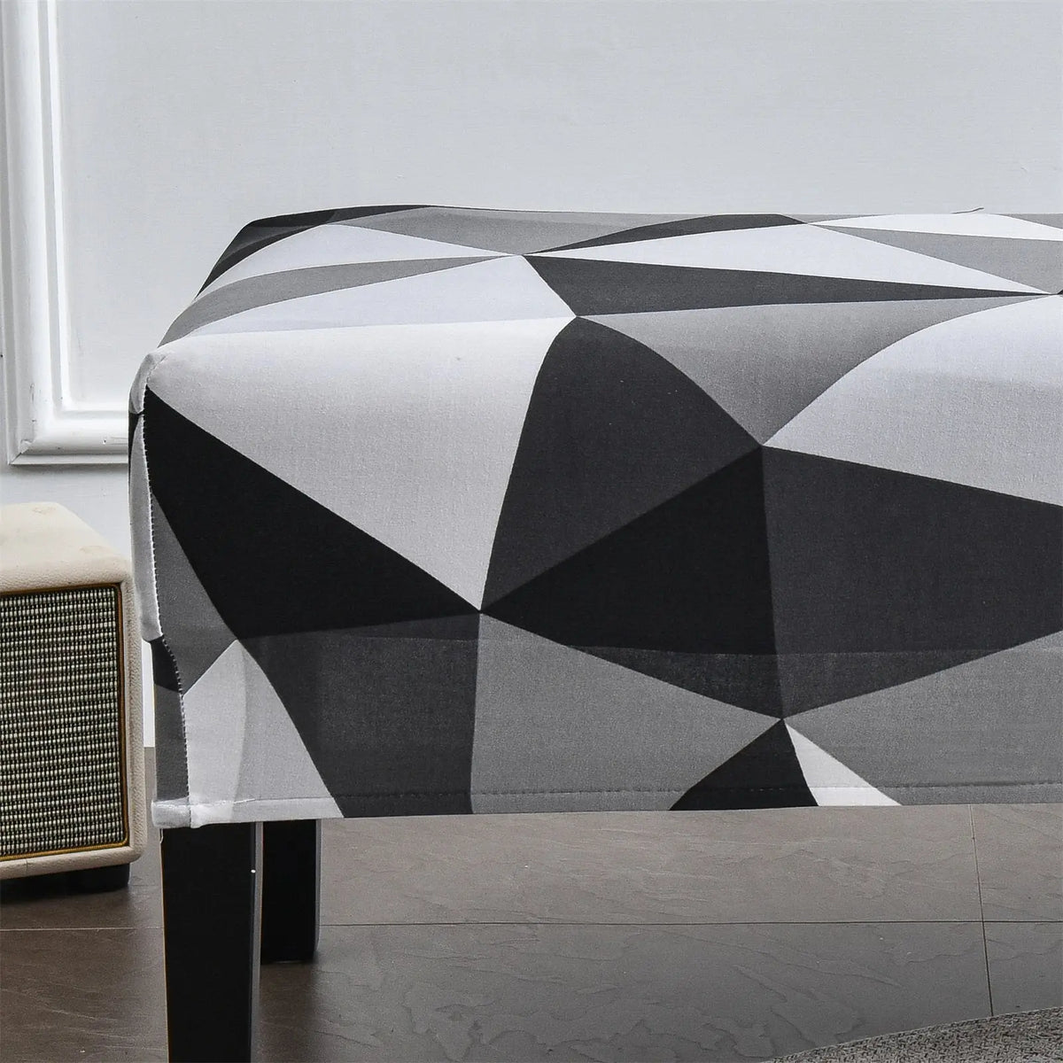 1 Piece Minimalist Style Bench Cover for Dining Kitchen Living Room Durable Black White Polyester Slipcover Crfatop %sku%
