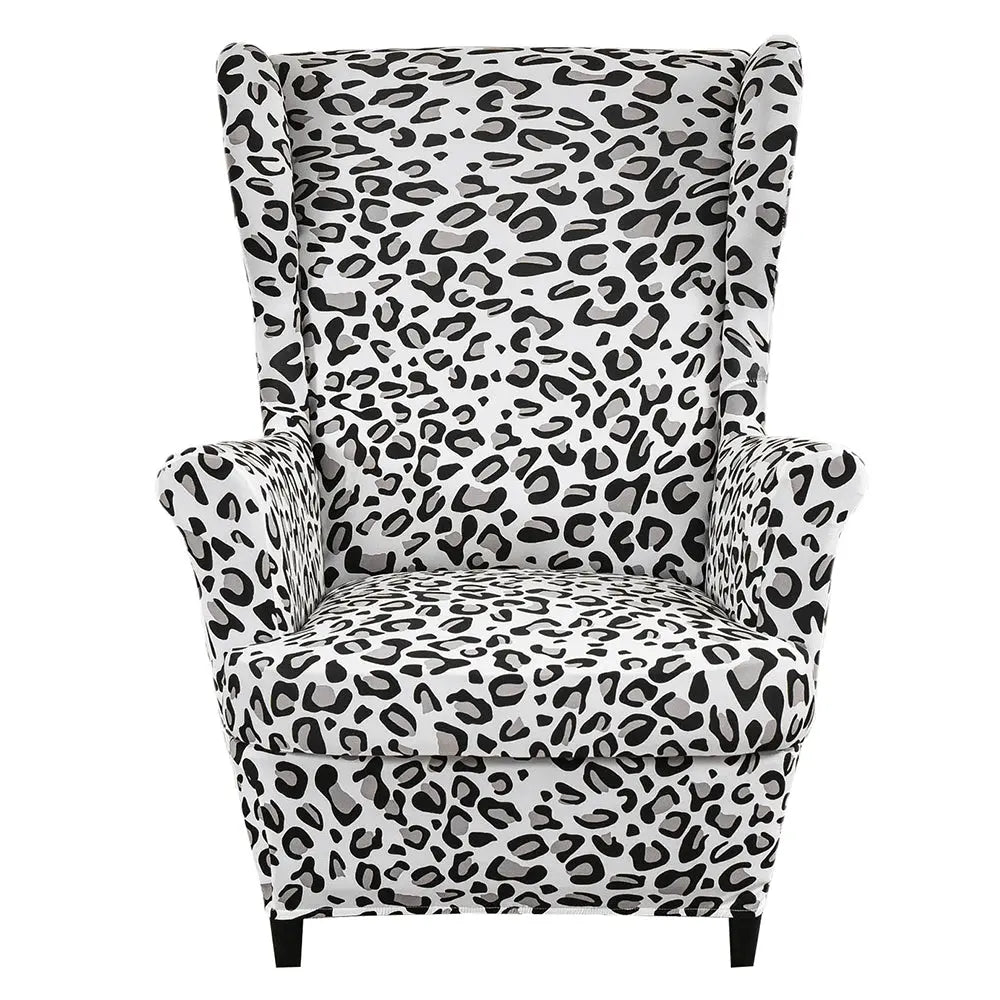 2 Pieces Stretch Leopard Prints Wingback Chair Cover Slipcovers Spandex Fabric Armchair Covers with Elastic Bottom WB0001 Crfatop %sku%