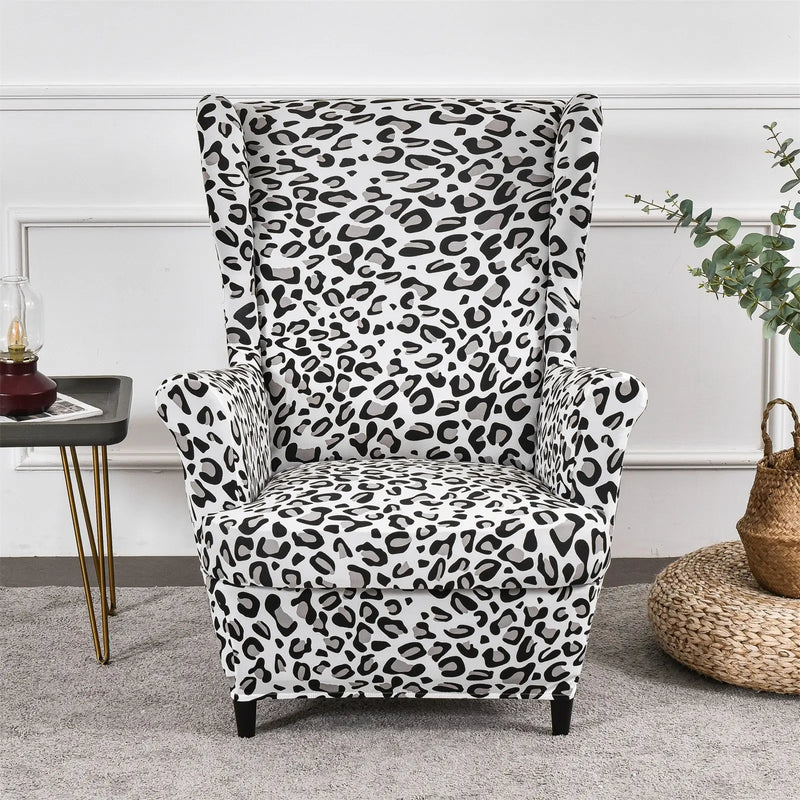 2 Pieces Stretch Leopard Prints Wingback Chair Cover Slipcovers Spandex Fabric Armchair Covers with Elastic Bottom WB0001 Crfatop %sku%