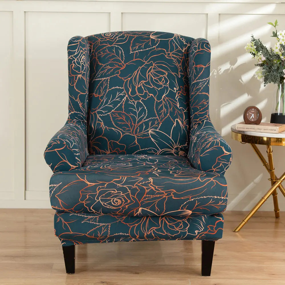Affordable Printing Wingback Chair Cover 2 Pieces Armchair Covers with a Seat Cushion Cover Crfatop %sku%