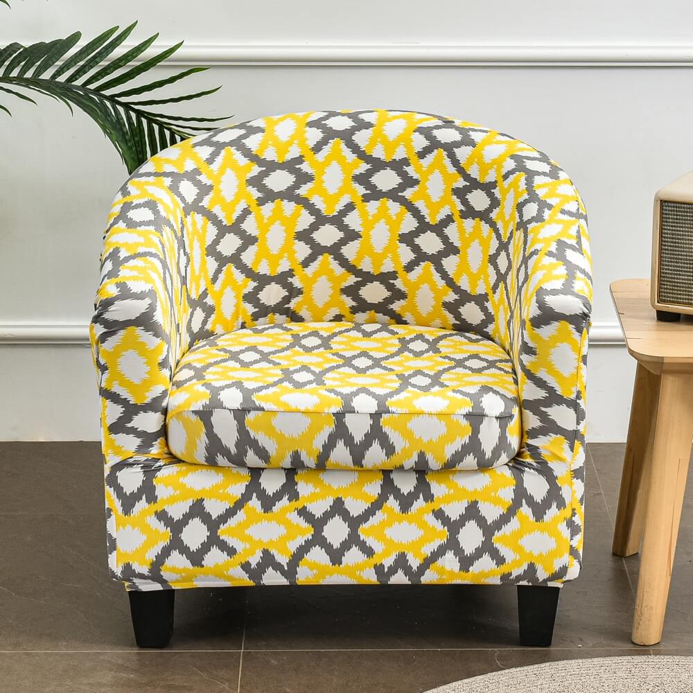 Yellow patterned online armchair