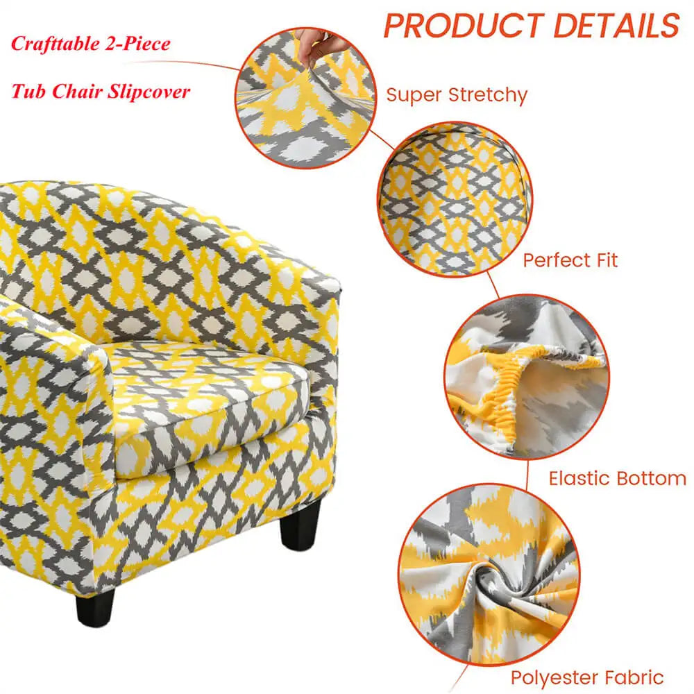 Classical Yellow Club Tub Chair Cover Stretch 2 Pieces Armchair Cover CCC013 Crfatop %sku%