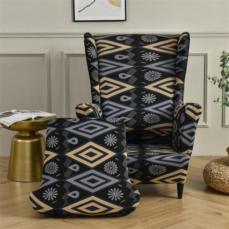 Crfatop Patterns Design Wingback Chair Cover Black Dirt-resistant Box Cushion Armchair Slipcover Crfatop %sku%